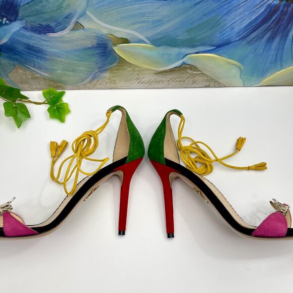 Charlotte Olympia Lets Dance Suede Heeled Sandals in Black Multi Size‎ 36.5 - Picture 12 of 14